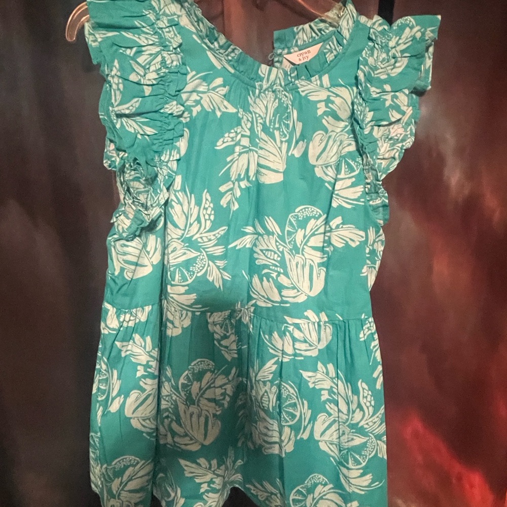 Teal Floral Ruffle Dress